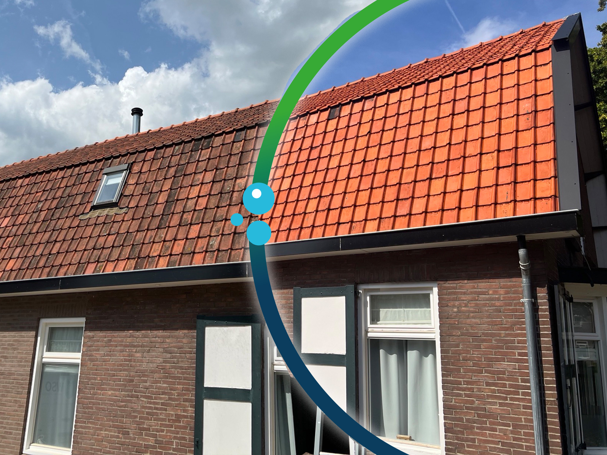 Dakpannen woning schoonmaken met softwash in 1 dag